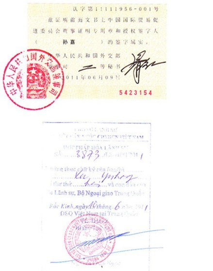 越南使馆认证样本