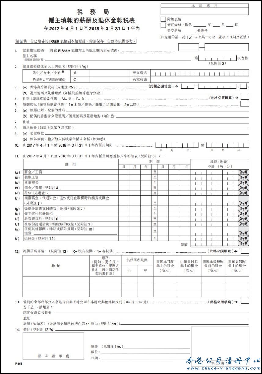 香港税局报税表