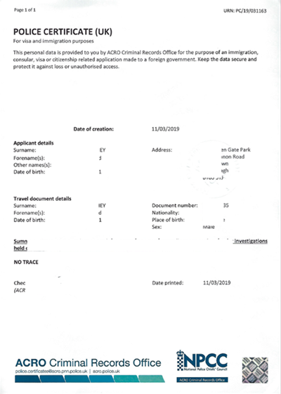 英国无犯罪记录海牙认证样本